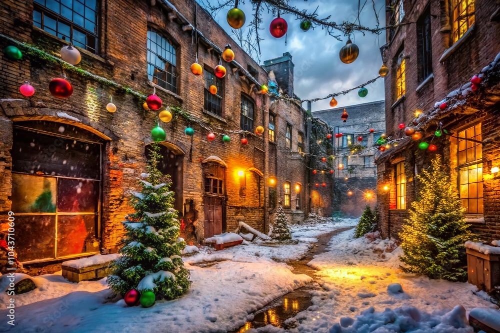 Fototapeta premium Urban Exploration Meets Christmas Holiday Decor in Abandoned City Scenes