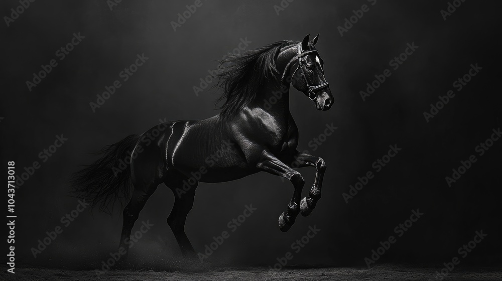 Dramatic image of a black horse standing on its hind legs Dramatic image of a black horse standing on its hind legs