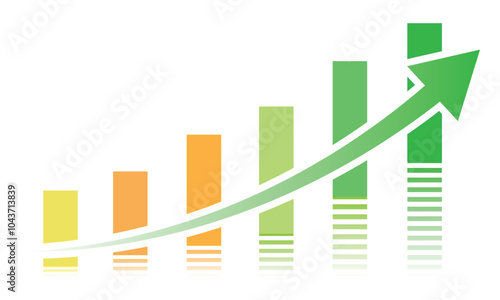 Business success graph chart with arrow, profit growing symbol, progress bar symbol. Vector illustration.