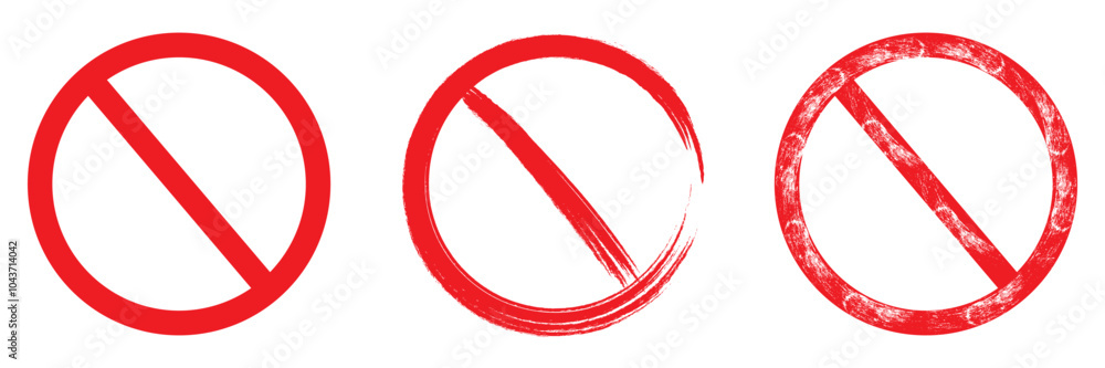 Forbidden signs in red ink stamp. Prohibit caution circle set. Vector illustration. Forbidden signs in red ink stamp. Prohibit caution circle set. Vector illustration.