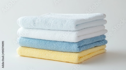 Stack of light blue white and yellow towels