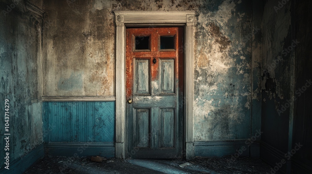 Creaking door within the interior of an old abandoned house Creaking door within the interior of an old abandoned house