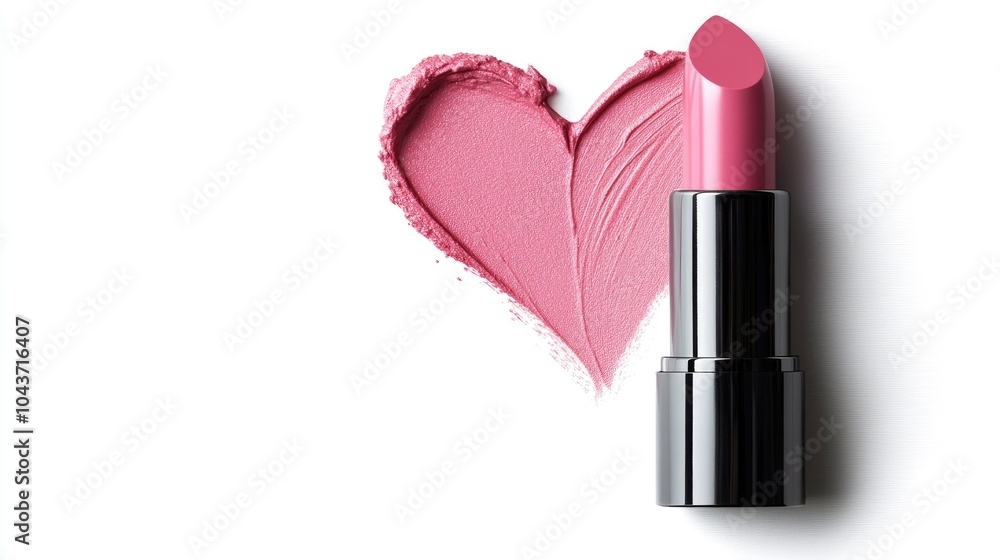 Obraz premium Pink lipstick heart shape isolated on white background