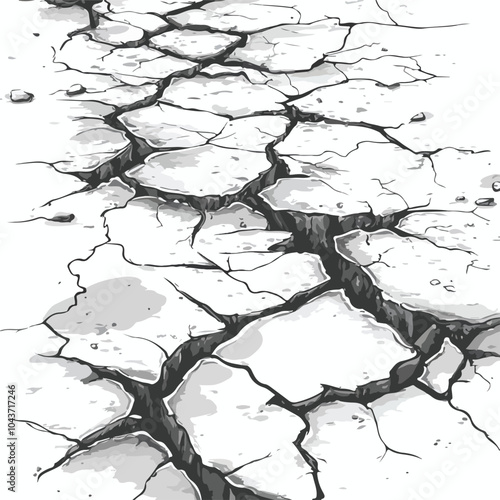 Cracked Ground Texture Background with Sketch Style Pattern
