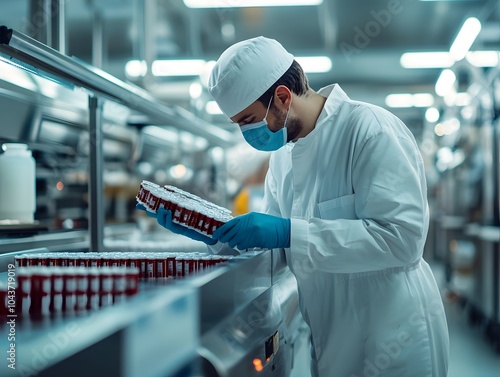 Inspector checking expiration dates on product packaging, expiration control, product safety assurance photo