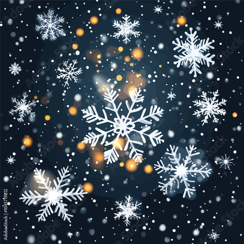 Vector Heavy Snowfall Snowflakes in Various Shapes