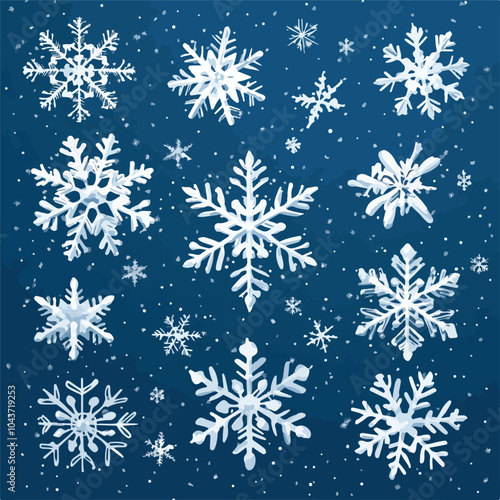Diverse Heavy Snowfall Snowflakes Vector Illustration