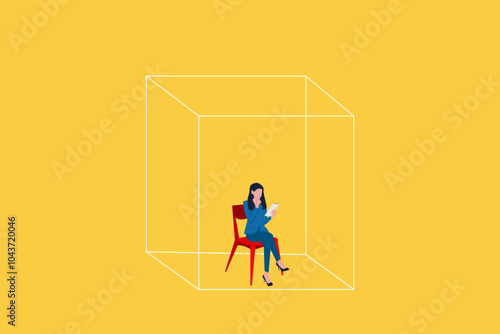 Business woman cover privacy zone or boundary to protect from distraction. concept of Defining Private Workspace Boundaries