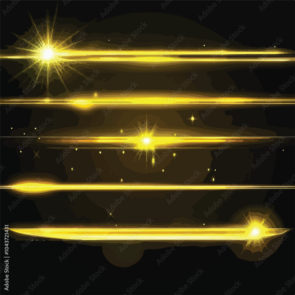 Obraz premium Vibrant Yellow Horizontal Lens Flares Pack with Laser Beams