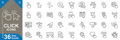 Click line icons set. Tap, pointer, cursor, button, interactive, press, action, select and more. vector illustrator.