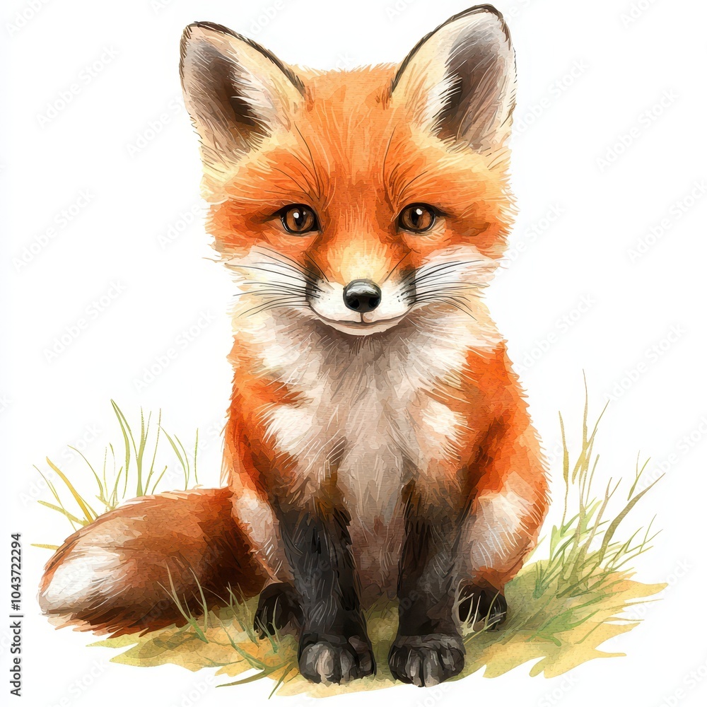 Obraz premium Fox sitting gracefully on green grass in a serene outdoor setting.
