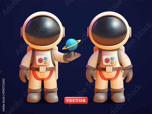 Cute astronaut character, 3d vector. Suitable for science, technology and education
