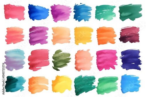 Collection of Watercolor Brushstrokes in Various Colors.