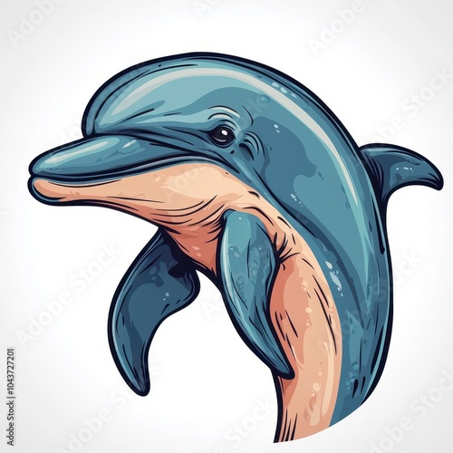 Stylized dolphin illustration, white isolate background photo