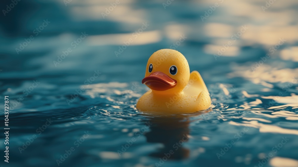 Yellow rubber duck drifting on the surface of bathwater Yellow rubber duck drifting on the surface of bathwater