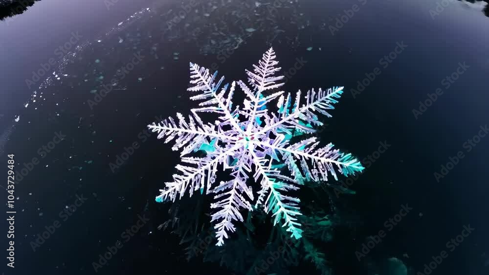 A snowflake is shown in a dark background A snowflake is shown in a dark background