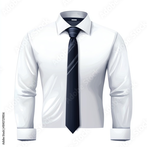 Formal white shirt with a black tie on a white isolated background. photo