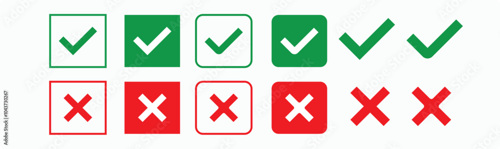 check box icon with right and wrong buttons and yes or no checkmark icons, Check Mark Icon Set. Vector Stock Illustration check box icon with right and wrong buttons and yes or no checkmark icons, Check Mark Icon Set. Vector Stock Illustration