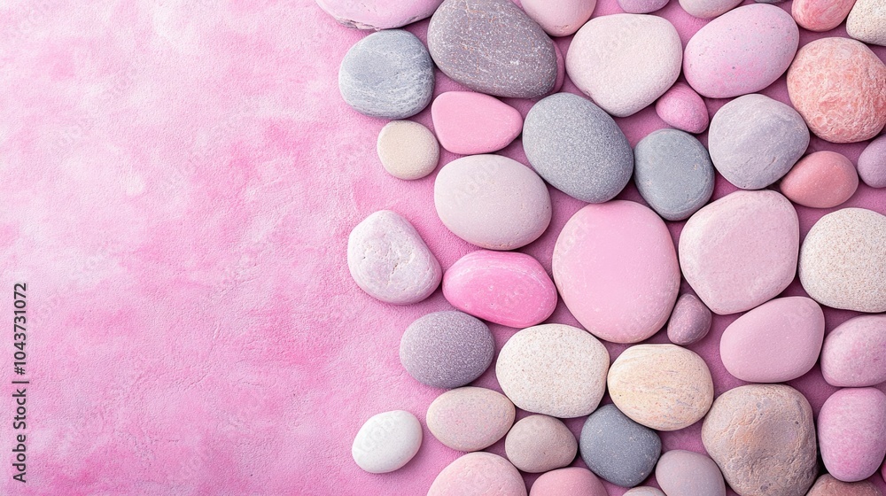 Round pebbles on a stone background featuring a top view of pink hues Round pebbles on a stone background featuring a top view of pink hues