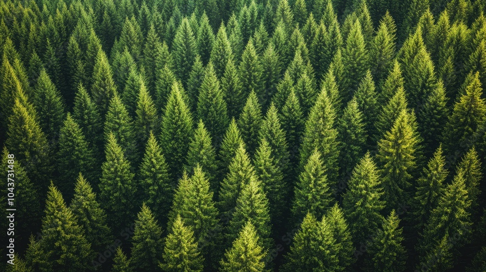 Aerial perspective of a dense forest featuring pine and spruce trees Aerial perspective of a dense forest featuring pine and spruce trees