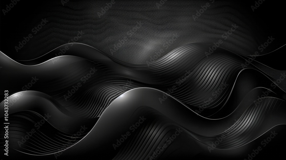 The composition features smooth, flowing black waves that intertwine gracefully, creating an abstract visual effect. The composition features smooth, flowing black waves that intertwine gracefully, creating an abstract visual effect.