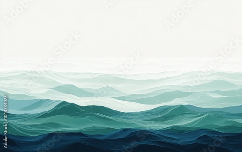 A minimalist design featuring soft ocean waves with color palette strips in shades of blue and green, conveying tranquility and depth for a corporate identity theme 