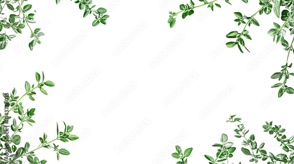 Green leaves border design featuring a floral pattern with branches and butterflies, perfect for spring and summer decorations Green leaves border design featuring a floral pattern with branches and butterflies, perfect for spring and summer decorations