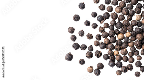 Black beans and black and white pills arranged together, showcasing various spices and ingredients in a closeup, highlighting their contrasting colors and textures