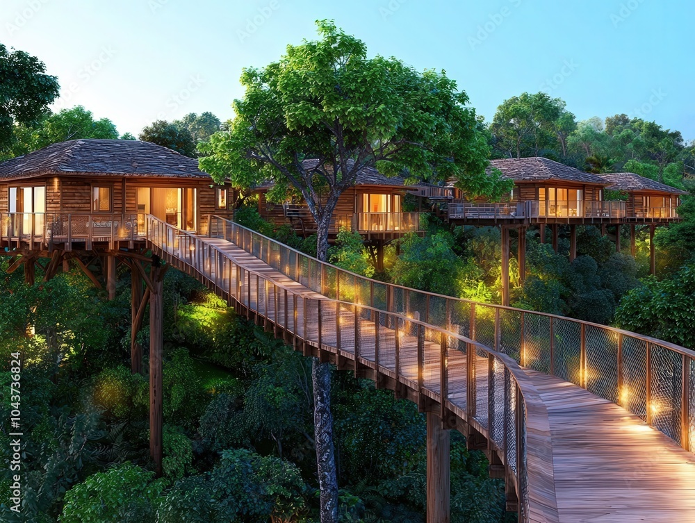Fototapeta premium Stunning Treehouse Retreats Embrace Nature with Elevated Living Spaces in the Canopy