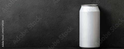 Blank aluminum can isolated against a dark background, showcasing a sleek surface for customization, drink can, brandingready photo