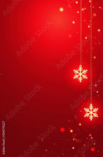 Festive red background with golden snowflakes for holiday designs copy space