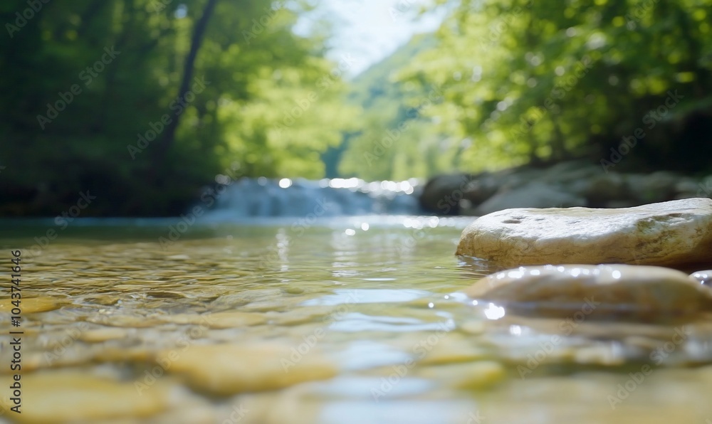 A serene river scene with smooth stones and gentle flowing water. A serene river scene with smooth stones and gentle flowing water.