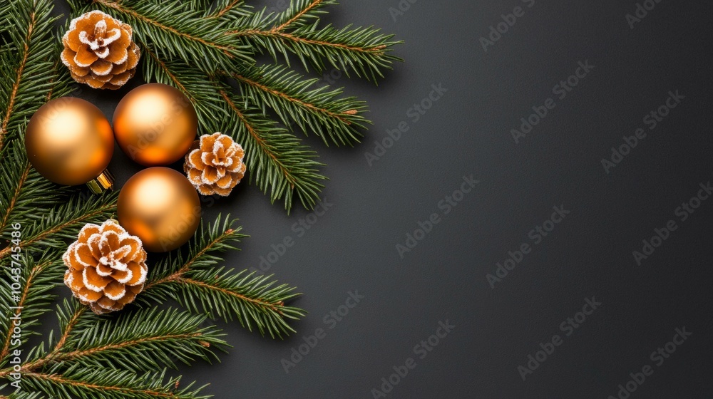 Christmas ornaments hanging from a fir tree branch Christmas ornaments hanging from a fir tree branch
