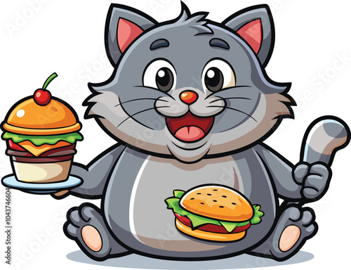 Funny cartoon cat burger clipart vector