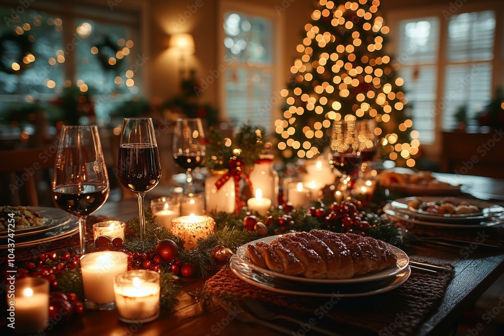 Table with Christmas tree and candles Table with Christmas tree and candles