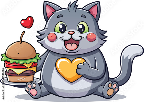 Funny cartoon cat burger clipart vector