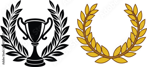 Black And Gold Laurel Wreath Trophy Award