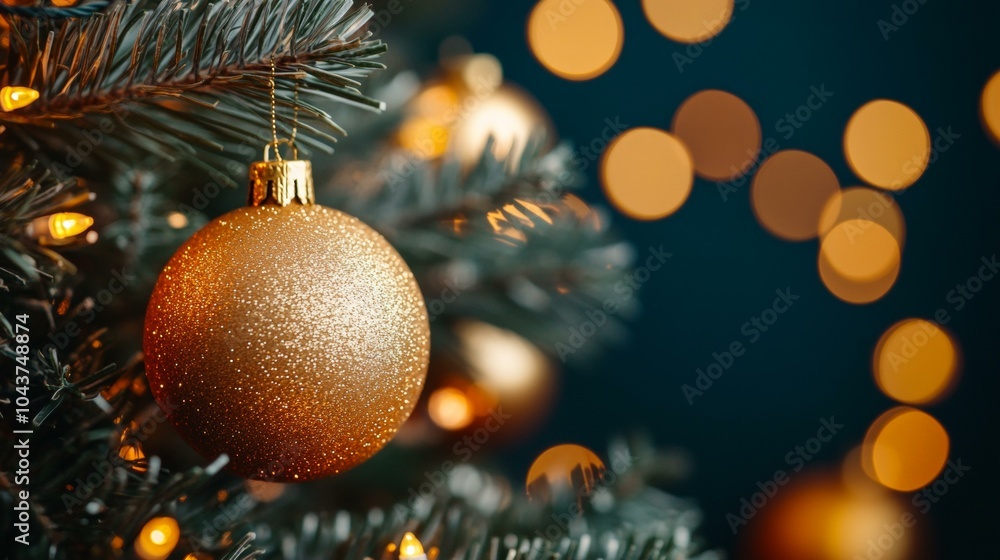 Christmas tree with golden ornament Christmas tree with golden ornament