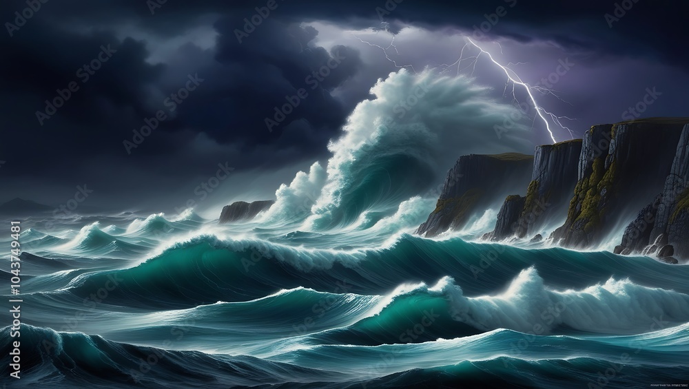 Stormy sea wallpaper with ominous clouds and violent crashing waves Stormy sea wallpaper with ominous clouds and violent crashing waves