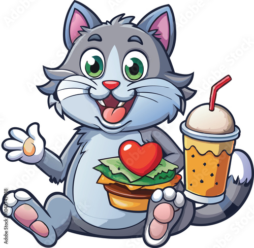 Funny cartoon cat burger clipart vector