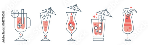 Cocktail Glass Minimal Thin Line Design Vector Set