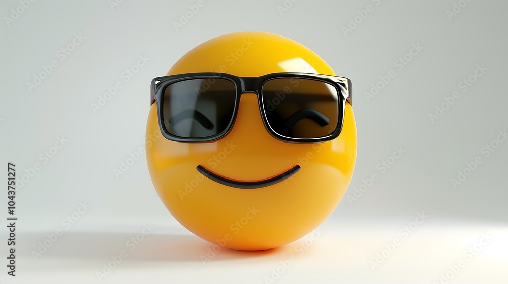 Yellow smiling emoticon with sunglasses isolated on white background. 3d illustration
Yellow smiling emoticon with sunglasses isolated on white background. 3d illustration