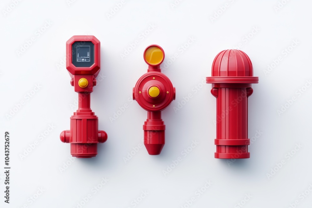 Fototapeta premium Red Fire Hydrant Fire Alarm and Streetlight