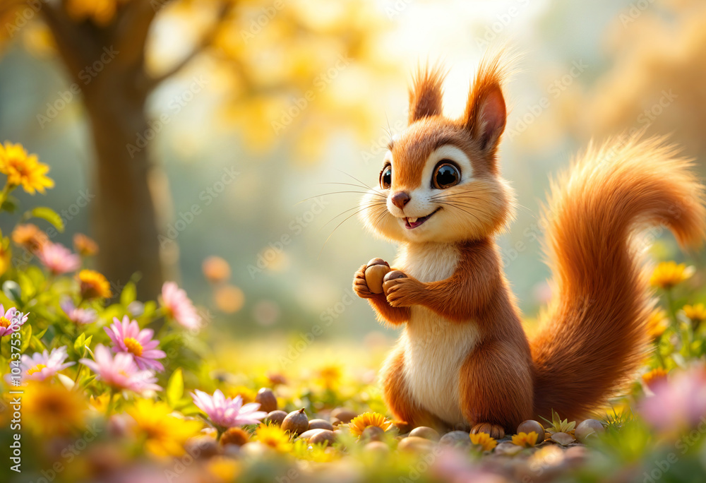 3D cartoon animation of a playful chipmunk, mistaken for a squirrel, with striped