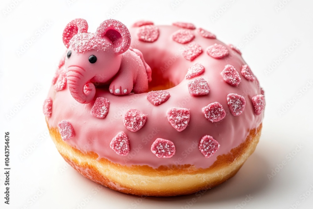 Pink Donut with Elephant Decoration and Sprinkles Pink Donut with Elephant Decoration and Sprinkles