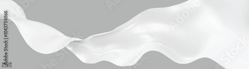 Flying white silk textile fabric flag background. Smooth elegant white Satin Isolated on grey Background for grand opening ceremony. White curtain. 3d vector illustration