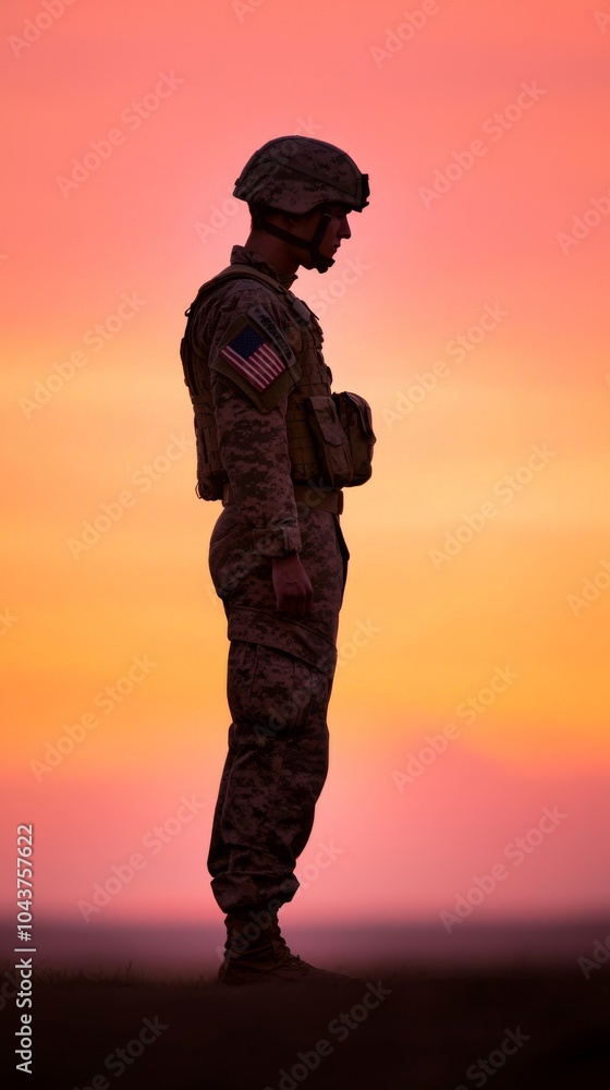 Military Silhouette Against Sunset Sky Military Silhouette Against Sunset Sky