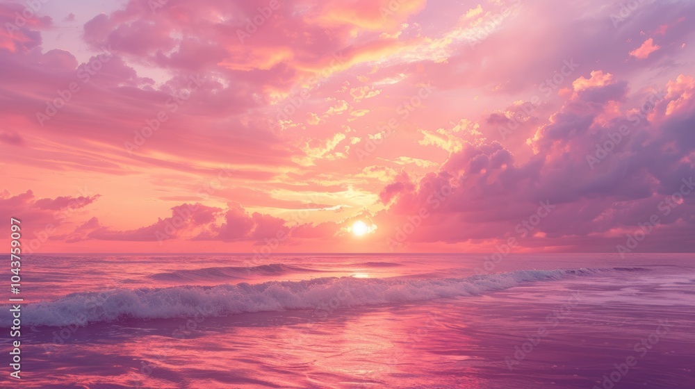 Fototapeta premium Pink and purple sky view at sunset. Amazing sky panorama background
