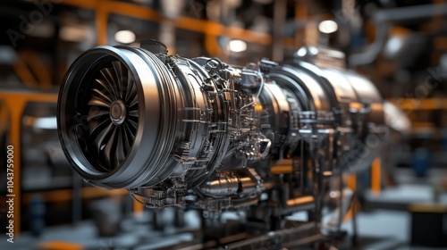 A detailed view of a jet engine showcasing its intricate design and engineering purpose.