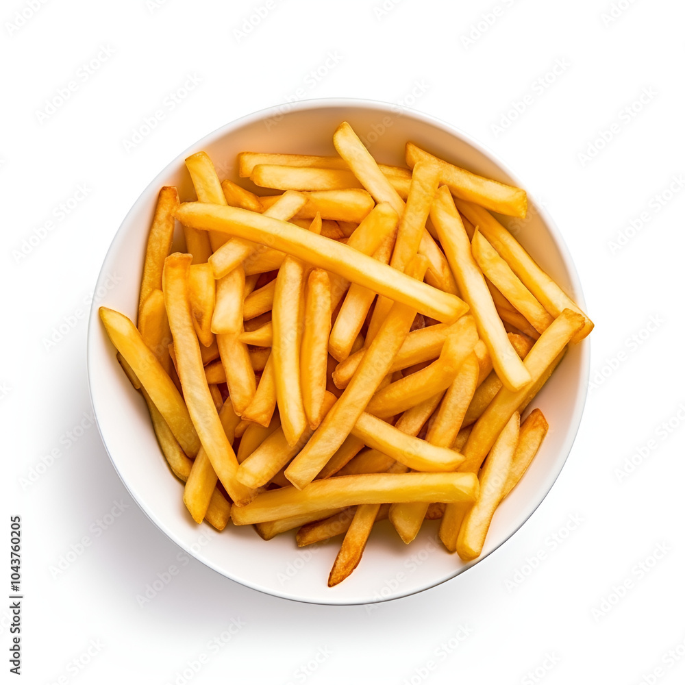 Potato fries in a bowl isolated on a white background top view Potato fries in a bowl isolated on a white background top view